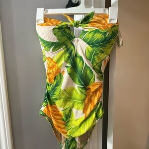 Kona Sol Cream One-Piece Swimsuit with Green and Yellow Trim